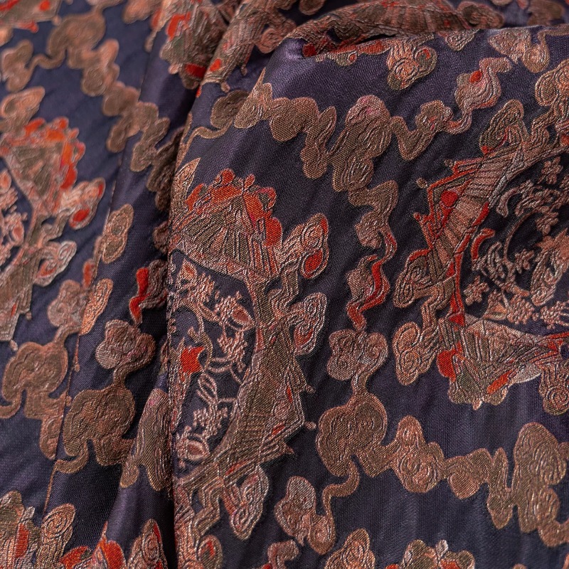Sewing Fabric - Mor Kırmızı Rayon Çiçek Jakarlı Lurex