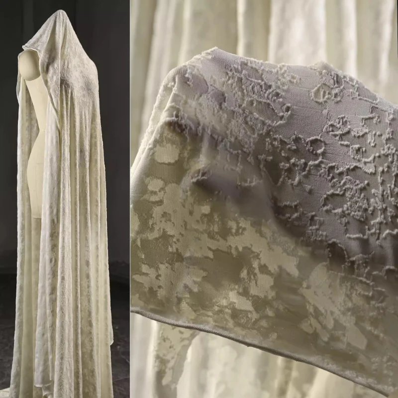 Vintage Sewing Textile - Kayısı Örgü Kumaş Çiçek Doku Eskitilmiş
