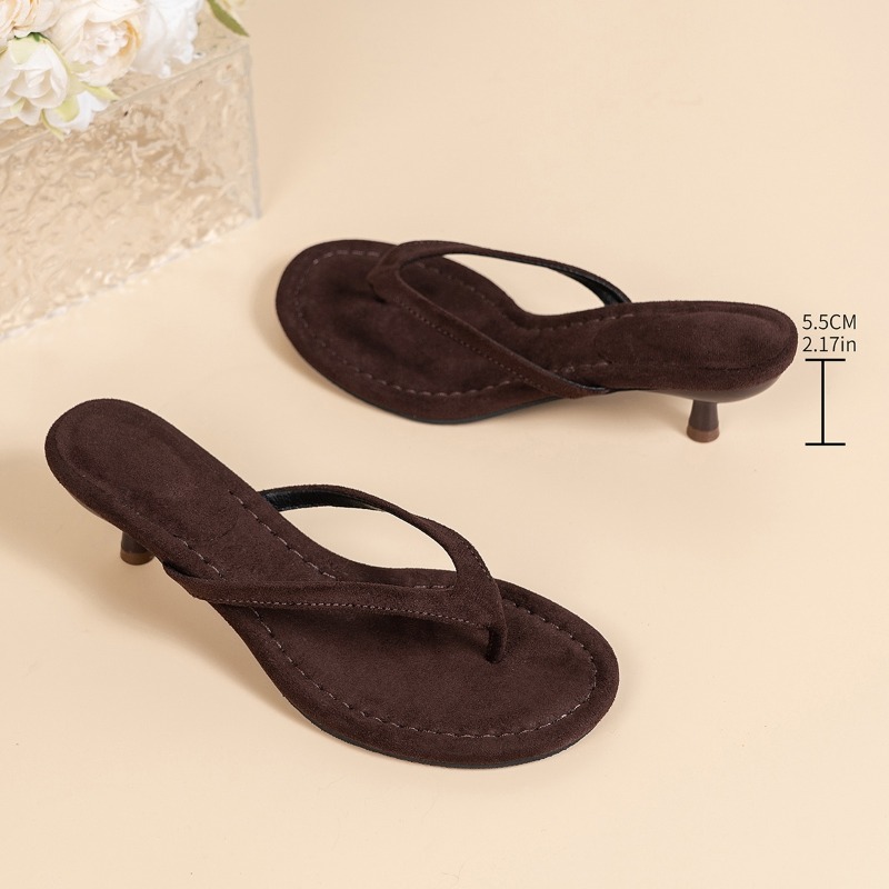 Sewing Nylon - Kadın Kahverengi Topuklu Sandaletler İnce Topuklu
