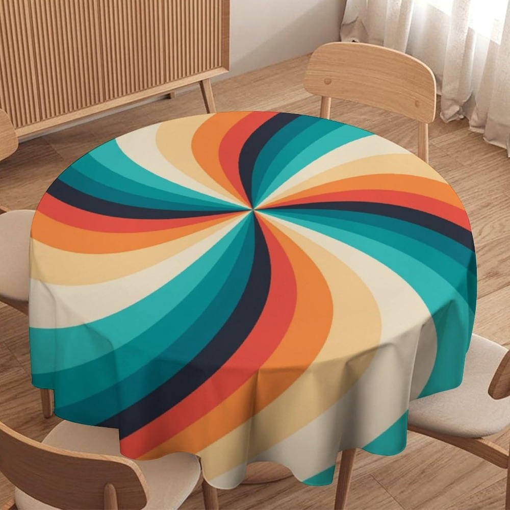 Century Textile & Sewing Supply Reviews - Vintage Groovy Swirl Yuvarlak Masa Örtüsü